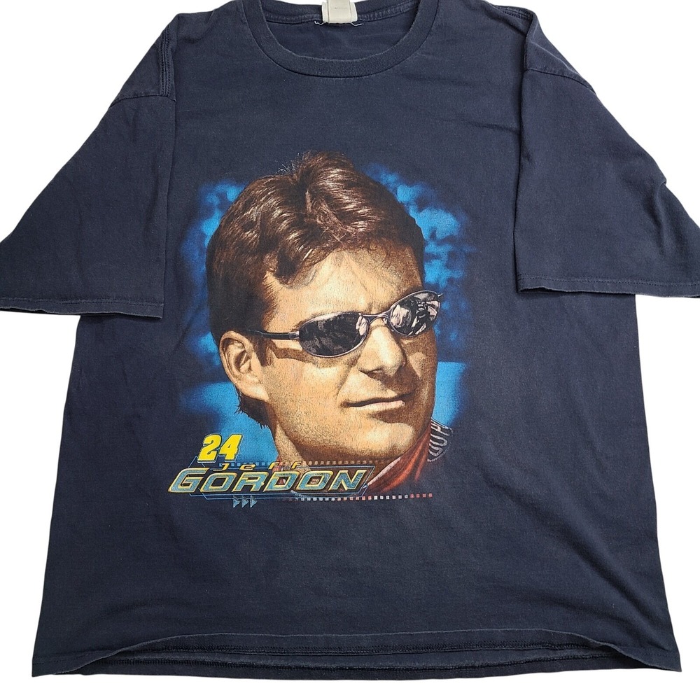Nascar Jeff Gordon Big‎ Face Head T-Shirt Blue Mens Size XL Race Facts Vintage